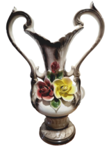 Rare Vintage Capodimonte Porcelain Vase Flowers  White Two Handled Italy - £78.68 GBP