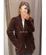 ZARA BNWT 2025. DARK BROWN 100% SUEDE LEATHER BLAZER. 4341/814/716 - $273.59