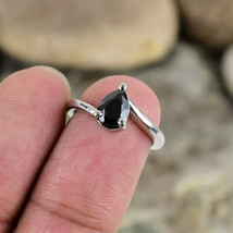 2Ct Pear Natural Black Spinel Teardrop Shape Ring 14K White Gold-Plated Silver - $177.64