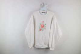 Vtg 90s Country Primitive Womens XL Distressed Flower Crewneck Sweatshirt White - £35.57 GBP