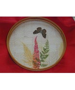 Bamboo And Glass Top Serving Tray 11&quot; Diameter Butterfly with Fern Leaf ... - £11.79 GBP