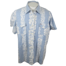 Tommy Hilfiger Women Hawaiian Shirt sz 24 vintage floral blue reverse print - £19.46 GBP