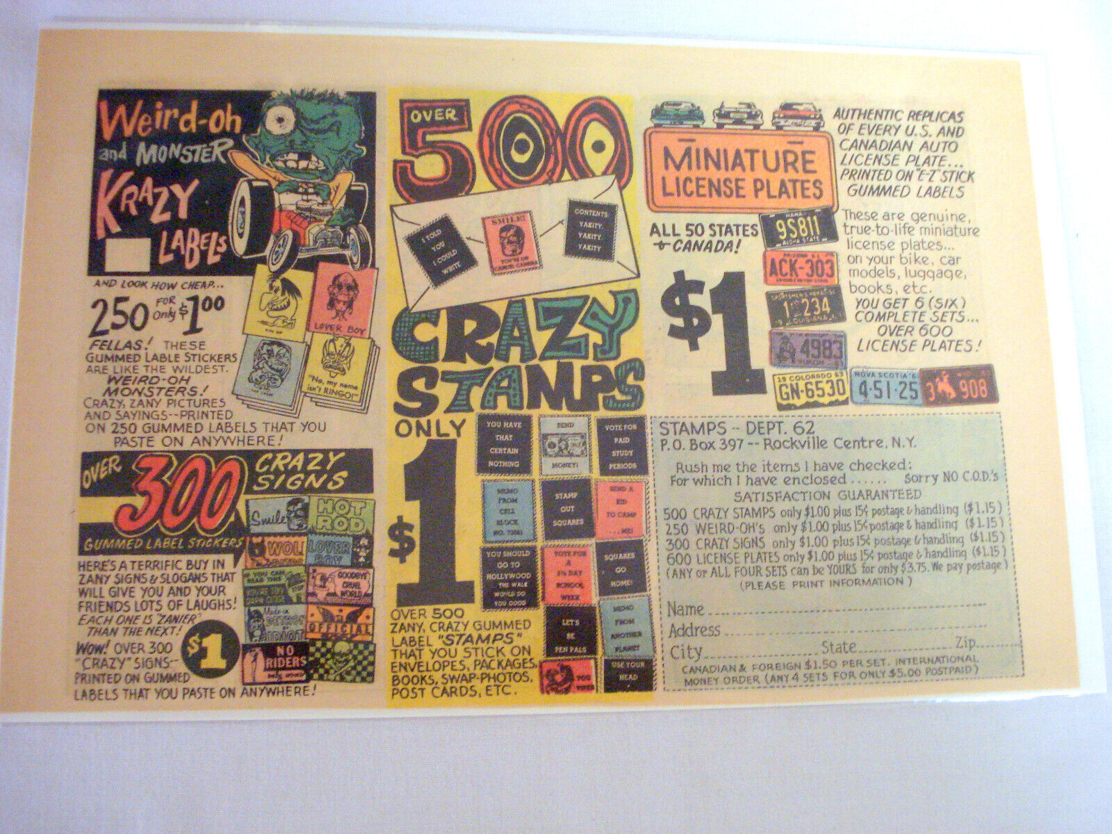 1966 Color Ad Weird-Ohs and Monster Crazy Labels, Crazy Stamps and ...