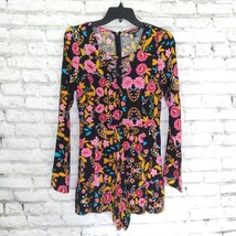 Express Romper Womens 2 Black Floral Cage Neck Flare Long Sleeve Boho - $22.00