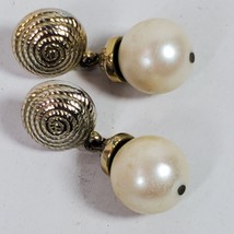 Statement Earrings Silver Tone w/ White Faux Pearl 1.75 Inch Dangle Drop... - £10.43 GBP