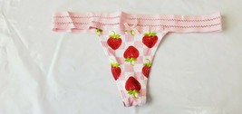 Rue 21 Women&#39;s Thong Panties MEDIUM W Stretchy Waistband Pink W Strawberries - £8.08 GBP