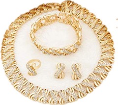 Fashion Crystal Jewelry Set 18 K Gold Plated Jewelry Weddings Dubai Gold Necklac - £34.32 GBP