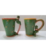 2 Irish Leprechauns Large Ceramic Coffee Mugs Tea Cups Orange Green Sham... - £29.52 GBP