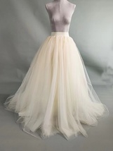 Women Floor Length Tulle Skirt Outfit Champagne Wedding Guest Tulle Maxi Skirt image 1