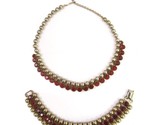 Vintage WEISS  Ruby red Rhinestone Gold Bracelet and Collar Necklace Set - $68.31