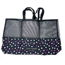 NEW Kate Spade Large Dot Mesh Top Tote in Black with Pink &amp; White Polka Dots - £27.63 GBP