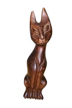 Vintage Hand Carved Wood Siamese Cat Sculpture Mid Century Modern - $348.00 MXN
