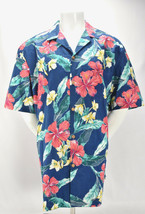 Vintage Paradise Found for LL Bean Blue Hibiscus Aloha Hawaiian Shirt Mens L-XL  - £51.38 GBP