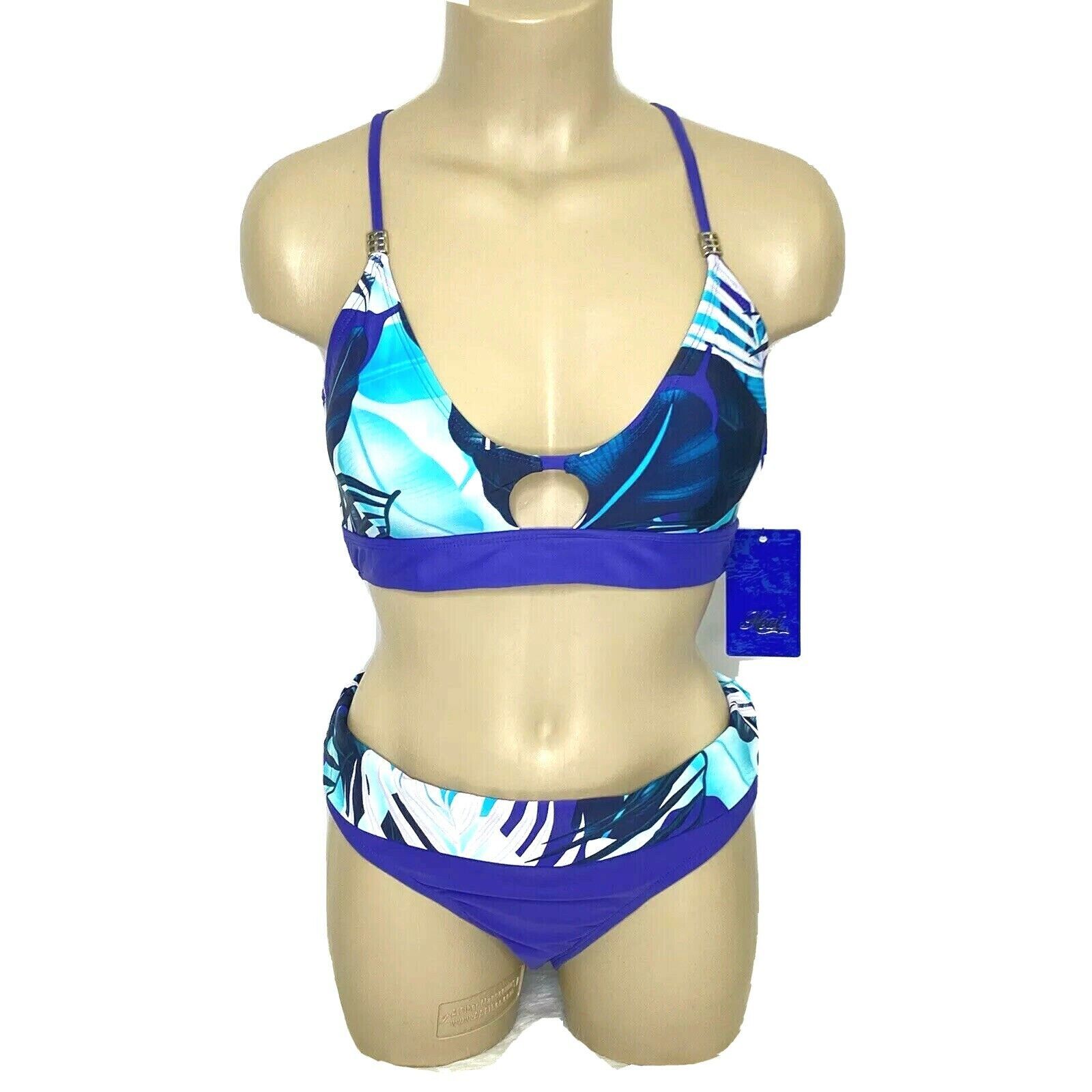 Primary image for Heat Swimwear Siesta Women's Large 2 pc Bikini Tie Top Foldover Bottom Blue NEW