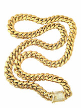 14K Gold Plated Iced CZ Clasp Solid Cuban Link Chain Necklace 10mm 22&quot; 2... - £13.17 GBP+