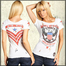 Affliction Live Fast Free Eagle Military Womens Scoop Neck T-Shirt White... - $54.39