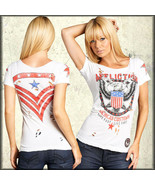 Affliction Live Fast Free Eagle Military Womens Scoop Neck T-Shirt White... - £42.59 GBP
