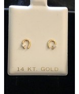14K Gold Lucky Horseshoe Clear CZ Children&#39;s Earrings Screw Back  - $79.95