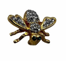 Joan Rivers Signed Gold Tone Clear Rhinestone Emerald Green Eyes Bee Brooch Pin - £43.13 GBP