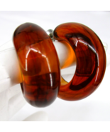 Vintage Fat Amber Lucite Retro Wide Hoop Post Earrings 1 Inch Rootbeer B... - $36.61