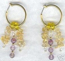 Amethyst Citrine Chip Gemstone Hoop Earrings - £10.38 GBP