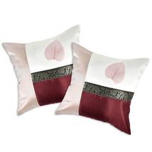 Wine Elephant Stripe Real Leaf Silk Throw Pillow Cushion Cover Set - £11.79 GBP