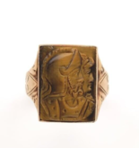 10k Gold Genuine Natural Tiger&#39;s Eye Men&#39;s Double Warrior Cameo Ring (#J... - $702.74 CAD
