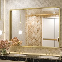 Tetote 40X30 Inch Gold Bathroom Mirror, Brushed Metal Frame, Horizontal/Vertical - £132.75 GBP