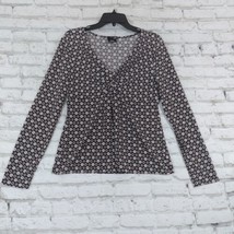 East 5th Blouse Womens Medium Black Gray Geometric Floral V Neck Long Sleeve Y2K - £15.02 GBP