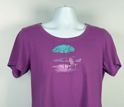Life is Good Beach Chair Umbrella Logo Crusher T Shirt Womens Large Purple - £17.01 GBP