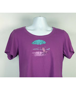 Life is Good Beach Chair Umbrella Logo Crusher T Shirt Womens Large Purple - $21.73