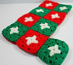 Handmade Crochet Christmas Stocking Granny Squares Red Green White Vintage - £4.71 GBP