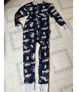 Lazy One one piece pajamas medium Blue moose print long johns trap door - $27.72