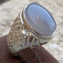 925 sterling Silver mens ring NaturalYemen blue CLEAR  Agate Aqeeq خاتم عقيق - £51.60 GBP
