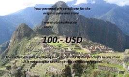Gift certificate for our peruvian store, 100.- USD - £78.10 GBP