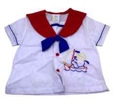 Vtg 1960s Sailor Shirt Baby Boy Girl 6-9M Button Top Embroidered Puppy N... - £26.63 GBP