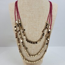 Vintage Elegant Natasha Necklace 35 Inch Multi Strand Pink Gold Beaded - $16.83