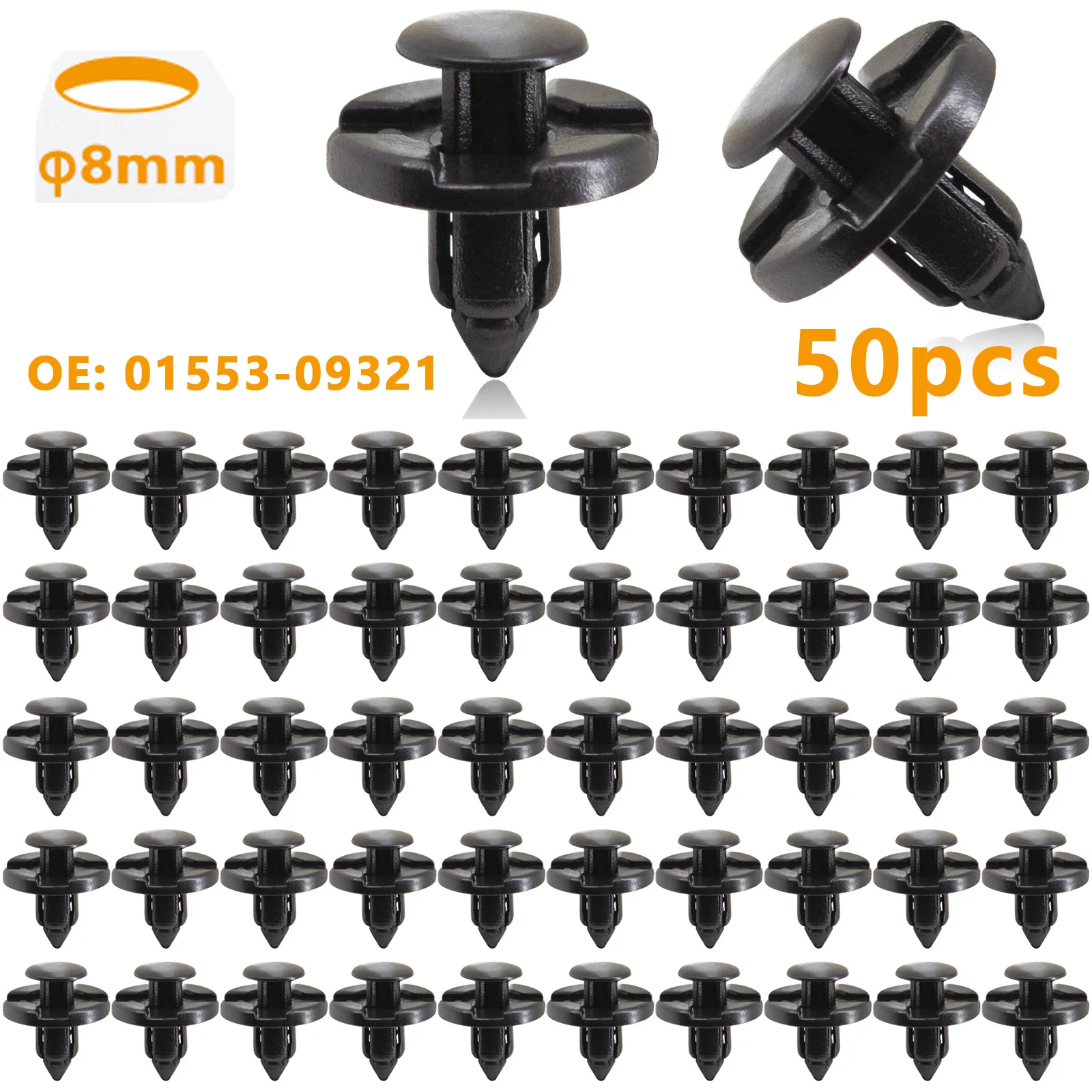 50PC Car Nylon Bumper Rivet Fender Clips Fastener 8mm Hole Trim Panel Body - £10.52 GBP