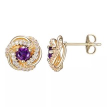 4mm Künstlicher Amethyst Geburtsstein Liebesknoten Ohrstecker 14k Gelb Vergoldet - £47.87 GBP