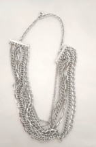 Women&#39;s Bibb Necklace Silver Tone Metal Chains Multistrand - £7.13 GBP