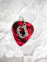WICKED BLOOD RED GUITAR PICK w ALLOY VAMPIRE TEETH CHARM PENDANT ADJ NEC... - $6.99 CAD