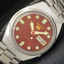 VINTAGE SEIKO 5 AUTOMATIC 6309A JAPAN MENS MAROON COLOR DIAL WATCH a4338... - $46.99