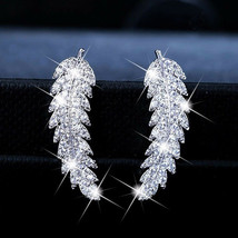 Micro Inlaid Zircon Leaf-Shapepd Stud Earrings Women&#39;s Simple - £8.01 GBP