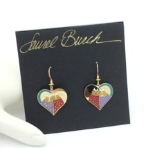 LAUREL BURCH Sweet Hearts cat earrings - NOS 2005 gold-tone enamel drop dangle - £31.34 GBP