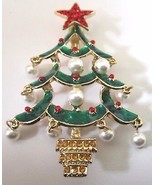 CHRISTMAS TREE BROOCH PIN PENDANT GLITZY MOVABLE FEATURING HANGING FAUX ... - $31.53 CAD