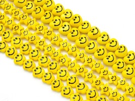 Yellow Smiley Face Ceramic Beads, 15mm, Sku#U1479 - £7.64 GBP