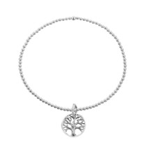 Tree of Life Inspired .925 Silver Elastic Beads Bracelet - £16.51 GBP