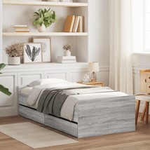 Bed Frame with Drawers Grey Sonoma 90x190 cm Single - £120.52 GBP