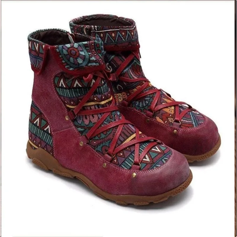 Autumn and Winter Women Boots National Style Anti Slip Short Boots New Side Zipp - £42.02 GBP