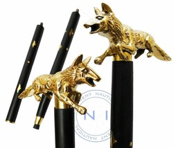 Solid Brass Walking Stick fox head handle vintage black wooden handmade Cane - $30.02